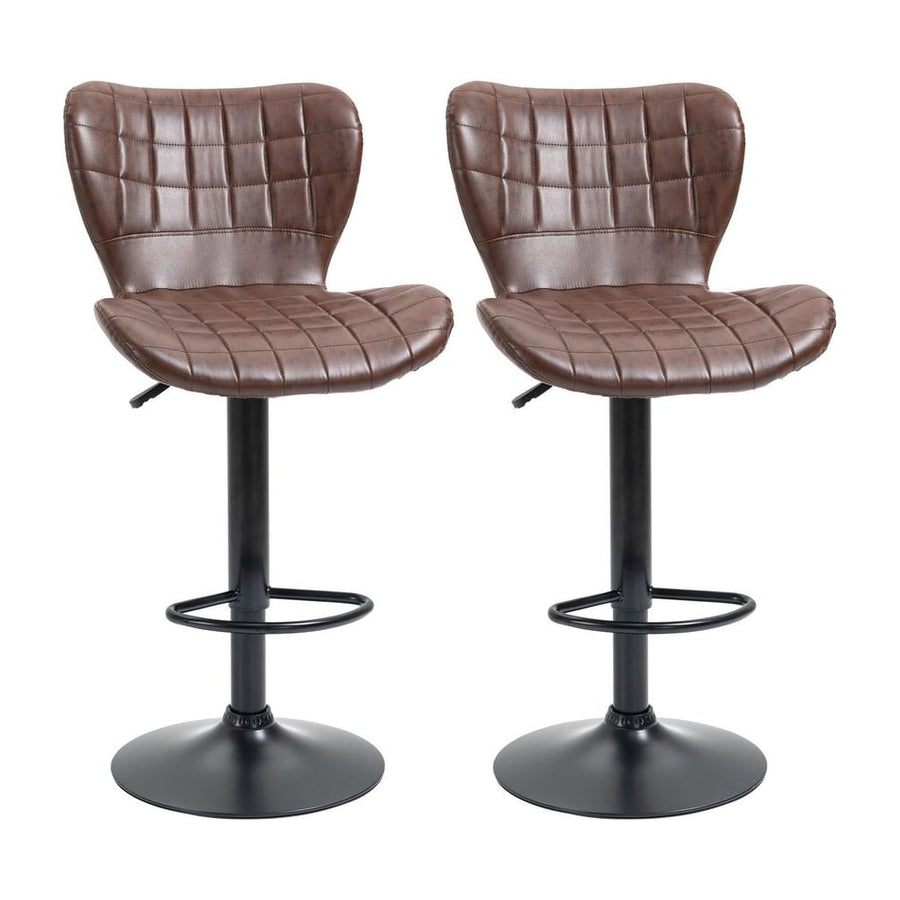 HOMCOM Bar Stools Set of 2 Adjustable Height Swivel Bar Chairs in PU Leather with Backrest & Footrest, Brown