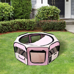 PawHut Portable Cat Dog Playpen Pet Puppy Rabbit Guinea Pig Pen Run Dia in Pink