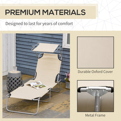 Outsunny Folding Sun Lounger with Canopy, Reclining Sunbed with 4-Position Adjustable Backrest, 600D Oxford Cloth, Portable Garden Lounger Recliner Chair for Beach, Camping, Patio, Beige