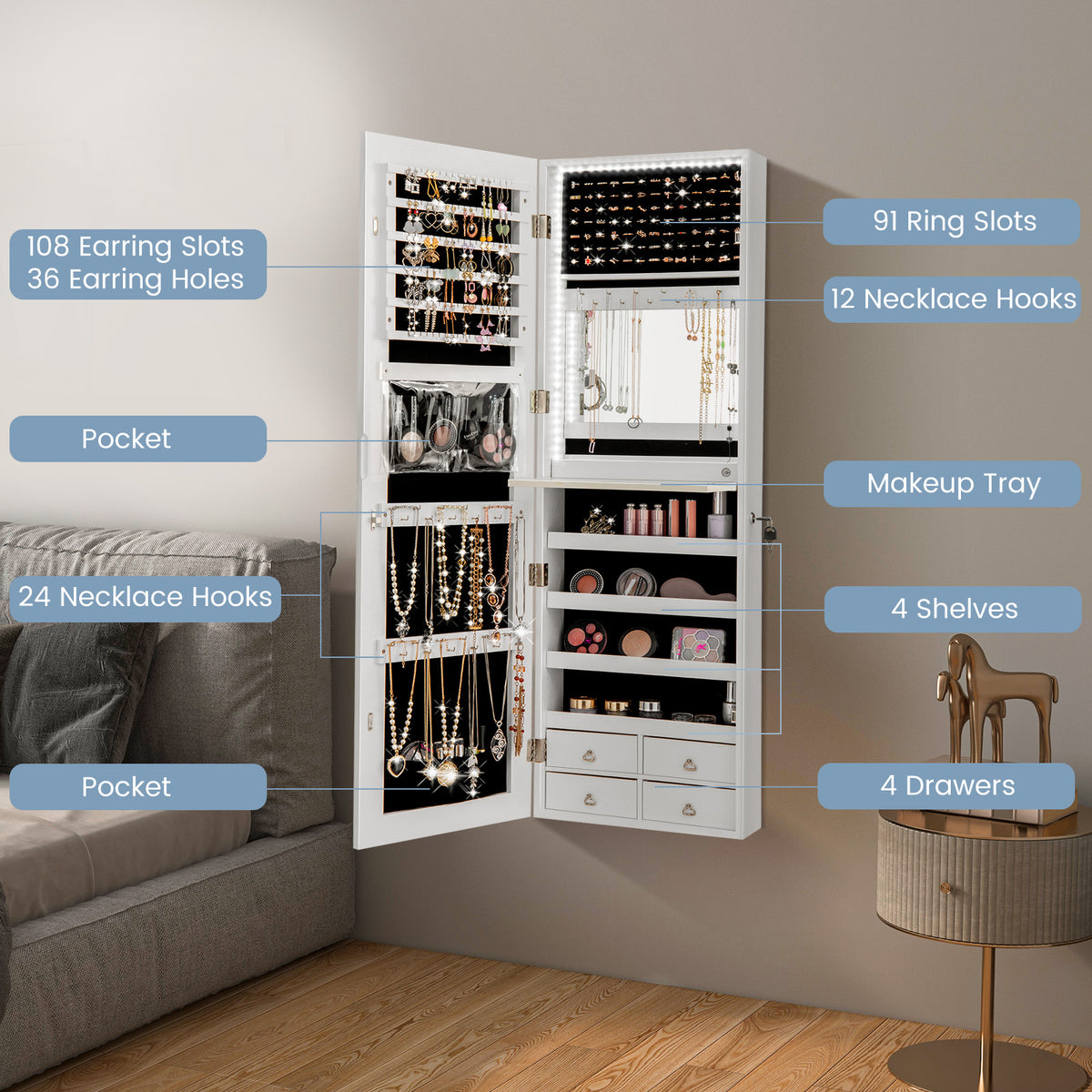 Multipurpose Storage Cabinet with 4 Drawers-White