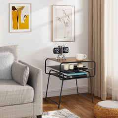 3-Tier Sofa Side Table with Storage Shelf for Living Room Bedroom-Brown
