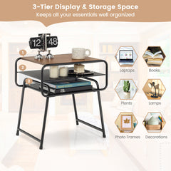 3-Tier Sofa Side Table with Storage Shelf for Living Room Bedroom-Brown