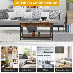 2-Tier Industrial Coffee Table for Living Room Bedroom Office-Rustic Brown