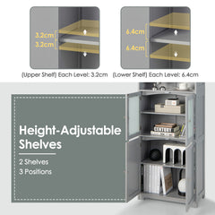 Freestanding Storage Cabinet with Tempered Glass Door and Open Shelves-Grey