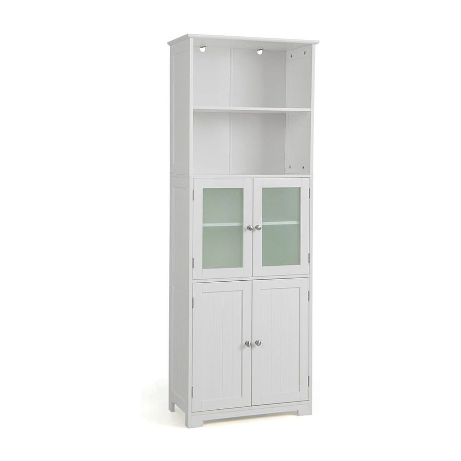 Freestanding Storage Cabinet with Tempered Glass Door and Open Shelves-White