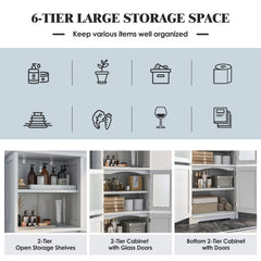 Freestanding Storage Cabinet with Tempered Glass Door and Open Shelves-White