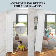 Freestanding Storage Cabinet with Tempered Glass Door and Open Shelves-White