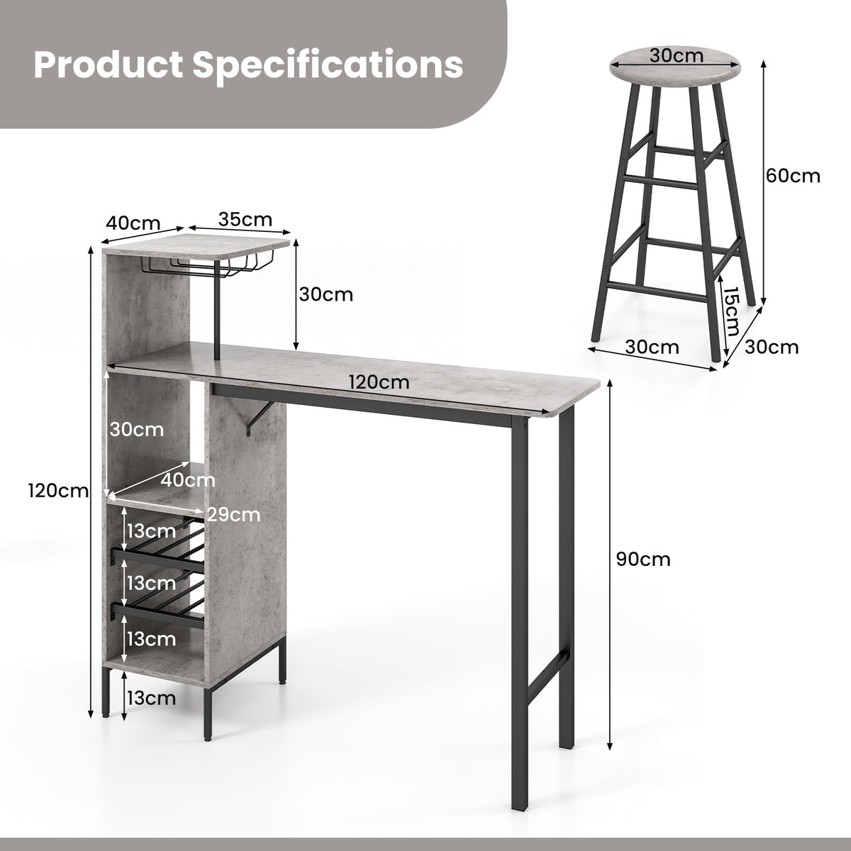 Counter Height Dining Table Set for Bistro Living Room-Grey
