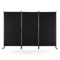 3-Panel Folding Room Divider with Wheels for Living Room Bedroom-Black