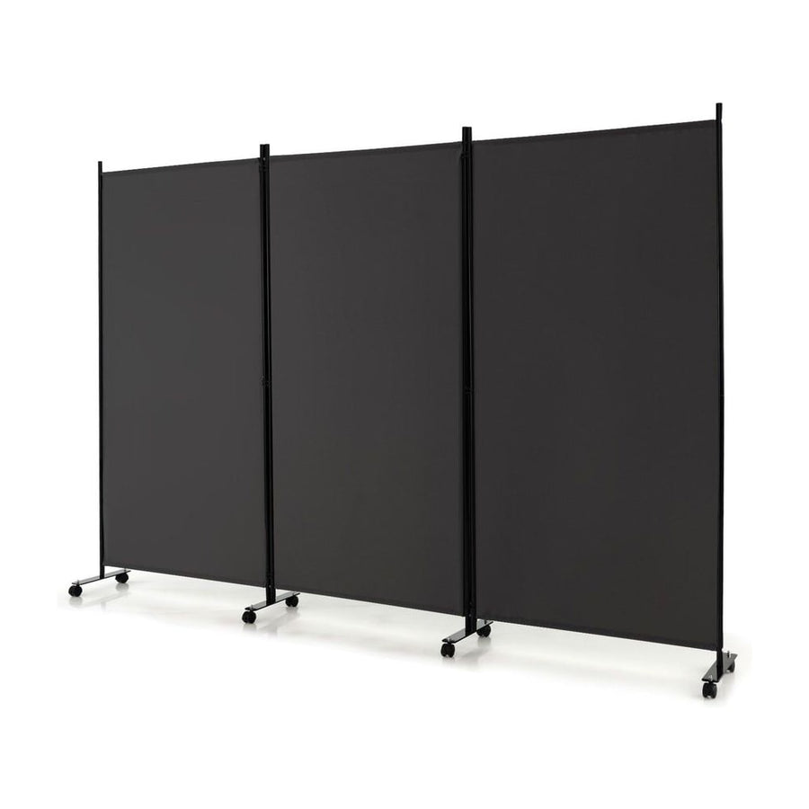 3-Panel Folding Room Divider with Wheels for Living Room Bedroom-Grey