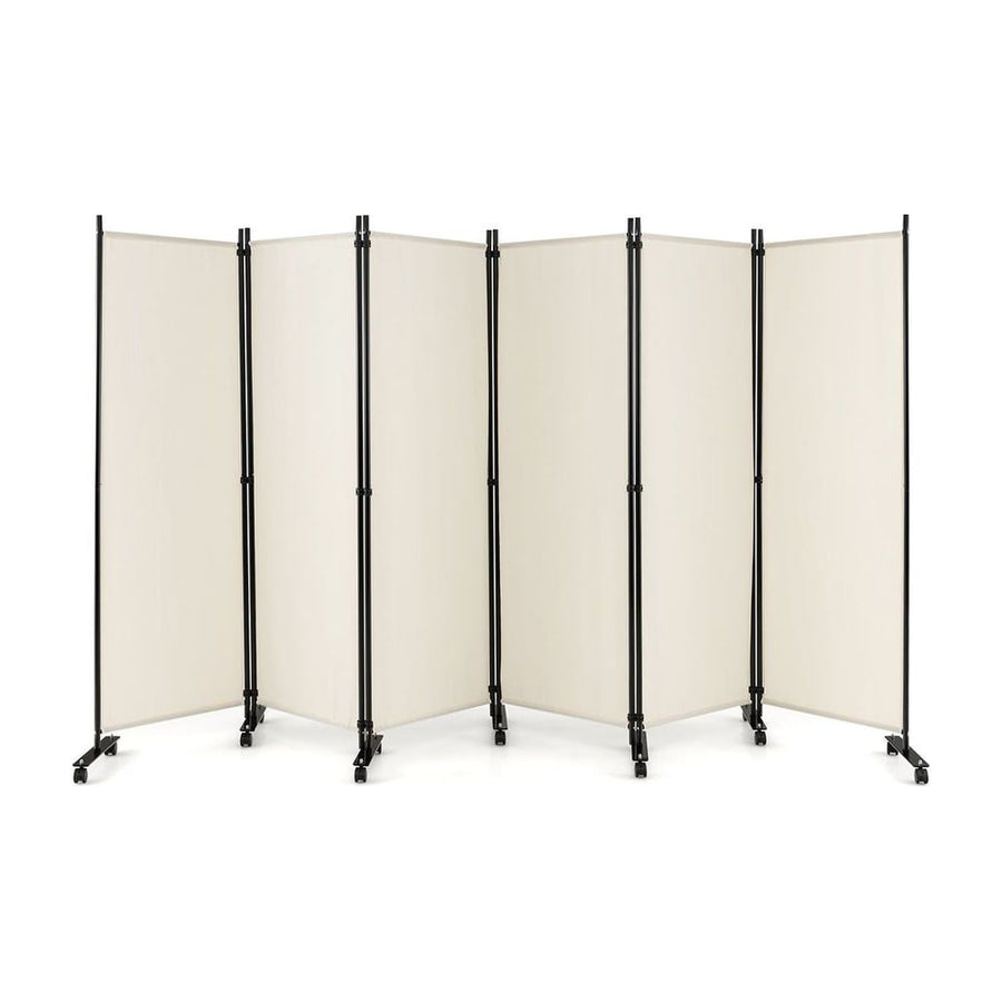 6 Panel Room Divider on Wheels-White