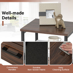 Metal Frame Bedside Table with Open Shelf and 2 Drawers-Rustic Brown
