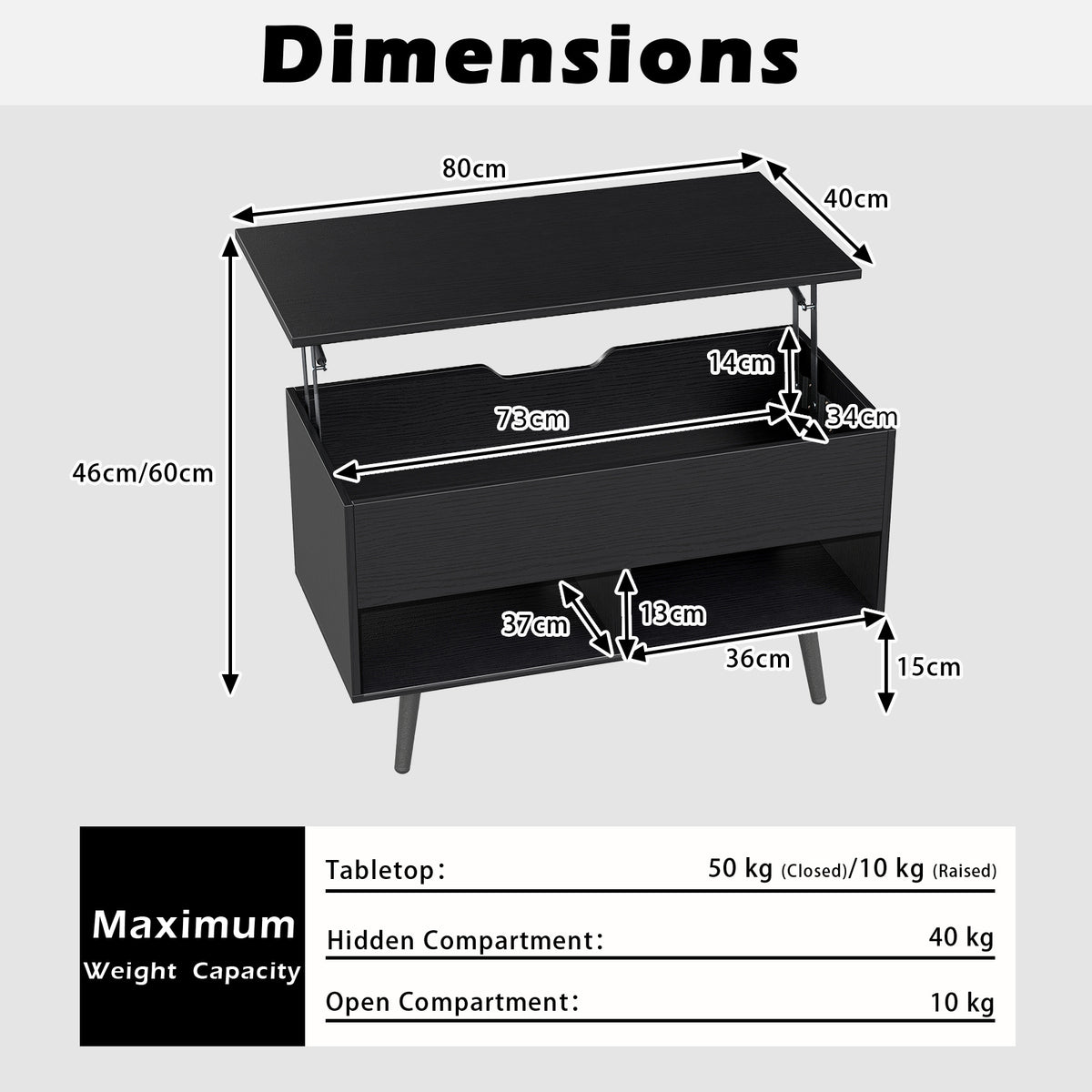 Lift Up Top Coffee Table with Hidden Storage Compartment and Open Shelf-Black