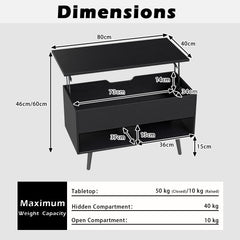 Lift Up Top Coffee Table with Hidden Storage Compartment and Open Shelf-Black