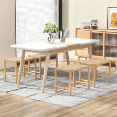 Dining Stool Set of 2 with Rubber Wood Frame and Woven Paper Seat-56 x 36 x 45cm