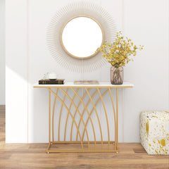 120cm Console Table with Faux Marble Tabletop-White