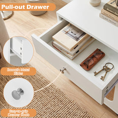 PE Rattan Storage Cabinet with Adjustable Foot Pads and Anti-toppling Kit-White