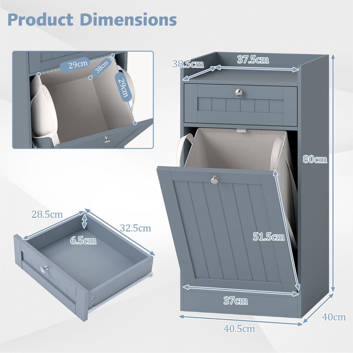 Bathroom Storage Cabinet with Drawer and Removable Hamper-Grey