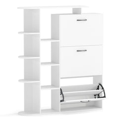 Freestanding Shoe Organizer with 3 Flip Drawers and 8 Adjustable Drawer Shelves-White