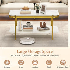 Modern Rectangular Coffee Table 2-Tier Center Table-White