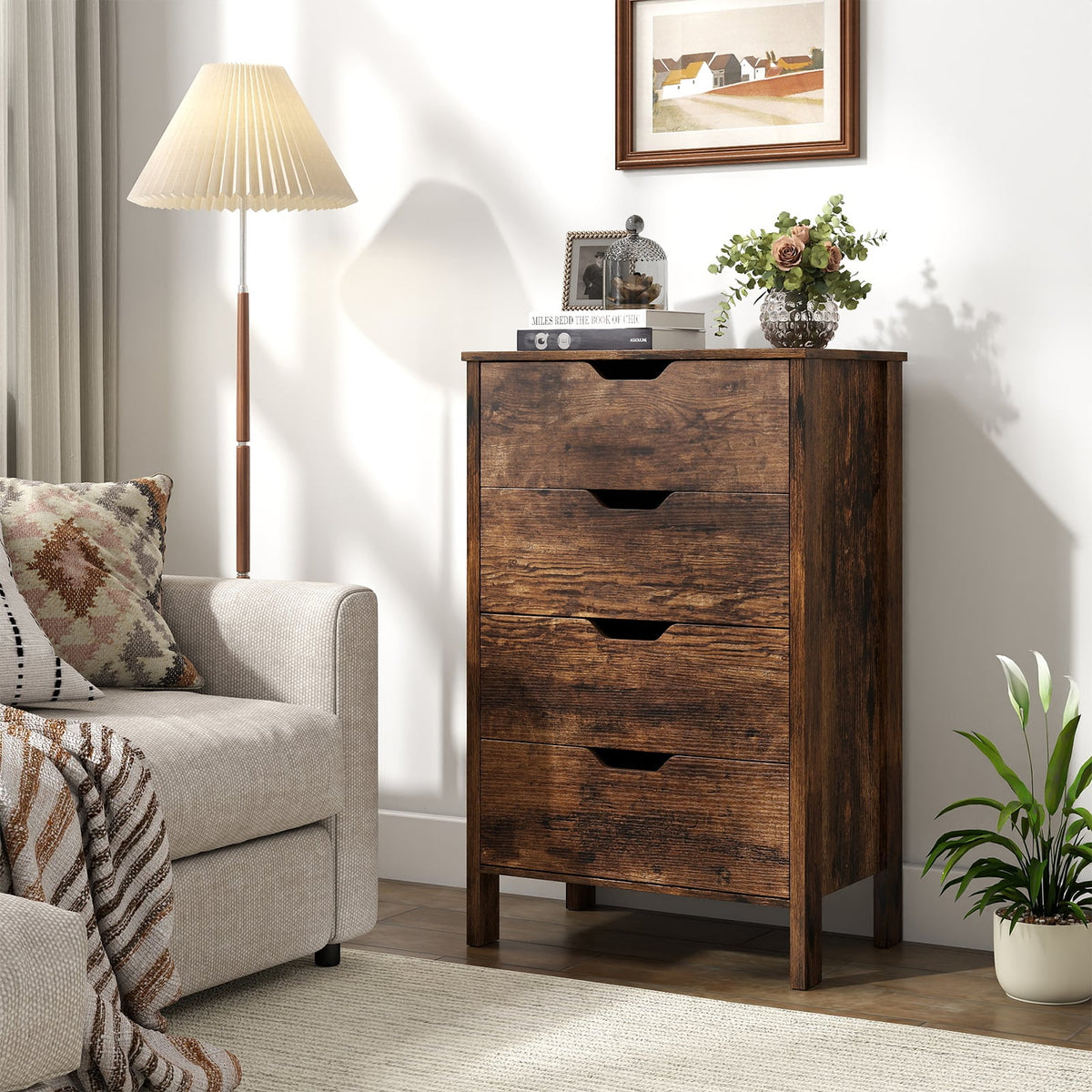 4-Drawer Wooden Tall Utility Storage Dresser in Rustic Brown, image 2