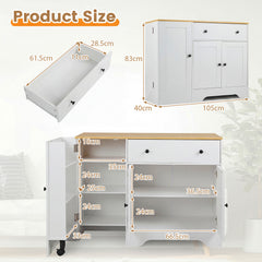 Buffet Cabinet with Storage with 3 Doors Drawers and Shelves-White