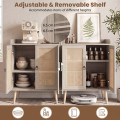 Sideboard Buffet Cabinet with 2 Doors Adjustable Shelf and Pine Wood Legs-Natrual
