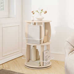 360° Spinning Rotating Bookshelf Tower with Display Stands and Side Rails-Oak