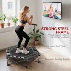 SPORTNOW 42" Foldable Mini Trampoline, One-Step Fold & Open, Rebounder Trampoline with 3-Level Adjustable Handle for Adults