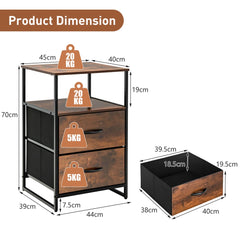 Dimension diagram for the rustic brown metal frame storage cabinet with two drawers