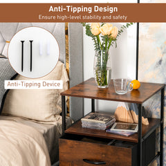 Metal Frame Storage Cabinet with 2 Drawers and Wooden Top-Rustic Brown