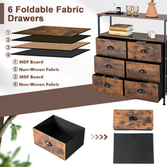 2-Tier Dresser with 6 Removable Fabric Drawers and Wooden Top-Rustic Brown