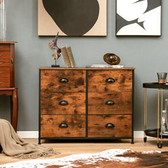 Dresser with 6 Foldable Fabric Drawers Living Room Bedroom-Rustic Brown