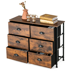 Dresser with 6 Foldable Fabric Drawers Living Room Bedroom-Rustic Brown