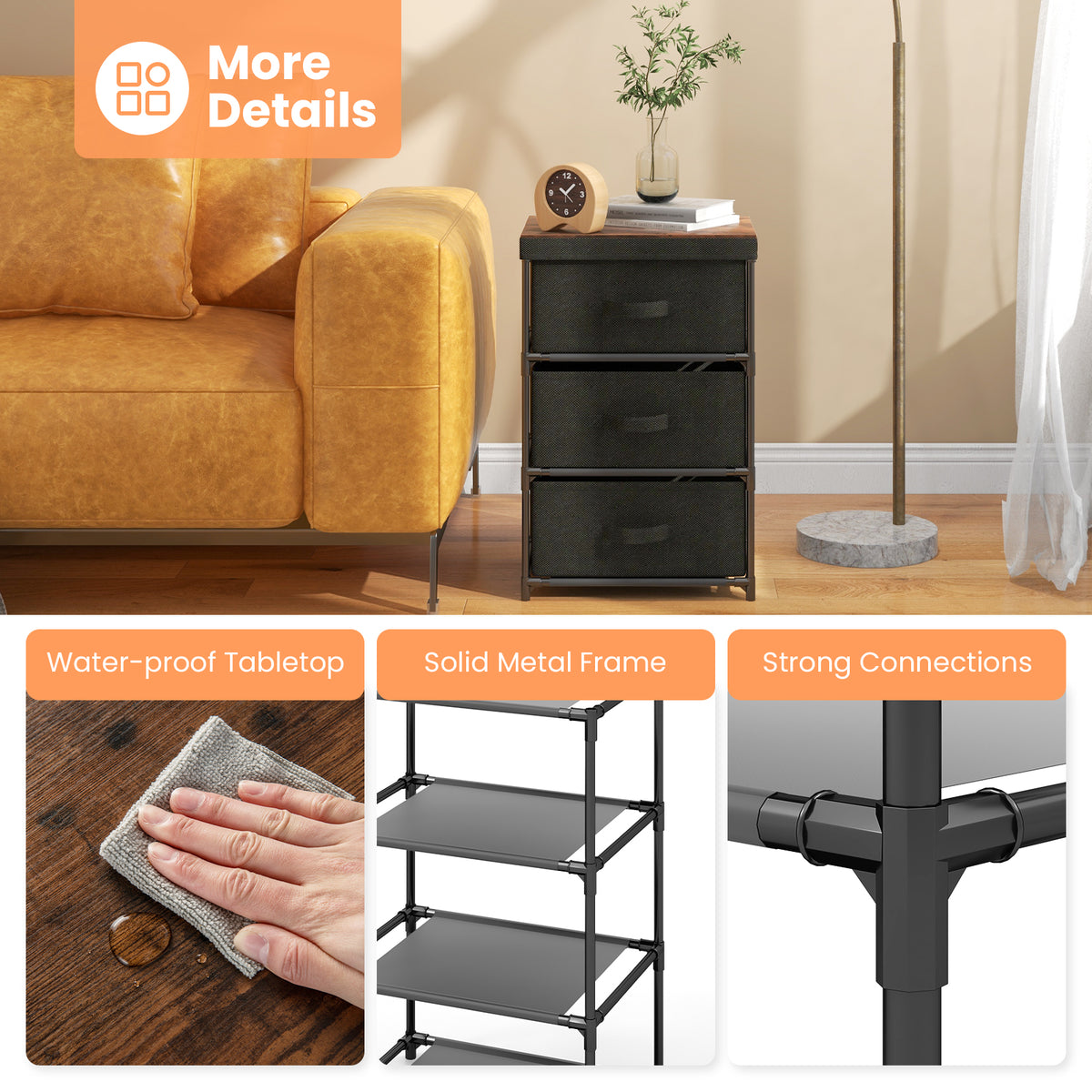 Fabric Storage Organizer Tower Unit with Removable Lid-Black