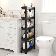 5-Tier Slim Rolling Storage Cart with Smooth Wheels for Kitchen-Black