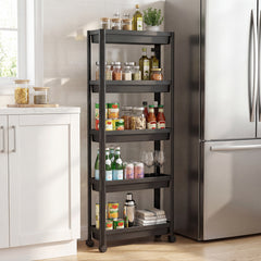 5-Tier Slim Rolling Storage Cart with Smooth Wheels for Kitchen-Black