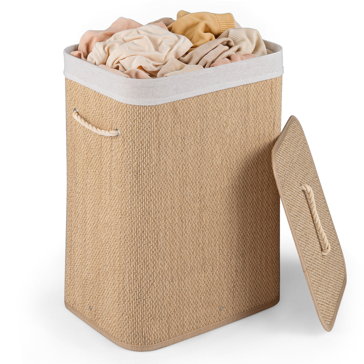 72 L Capacity Bamboo Laundry Hamper with Lid and Removable Liner for Bedroom-Natrual
