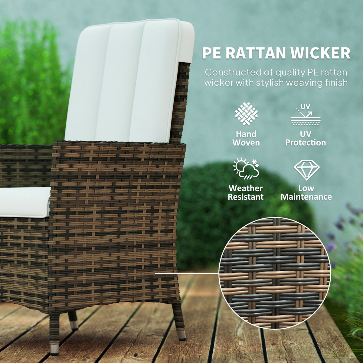 Outsunny 105°-150° Reclining Rattan Chair - Cream