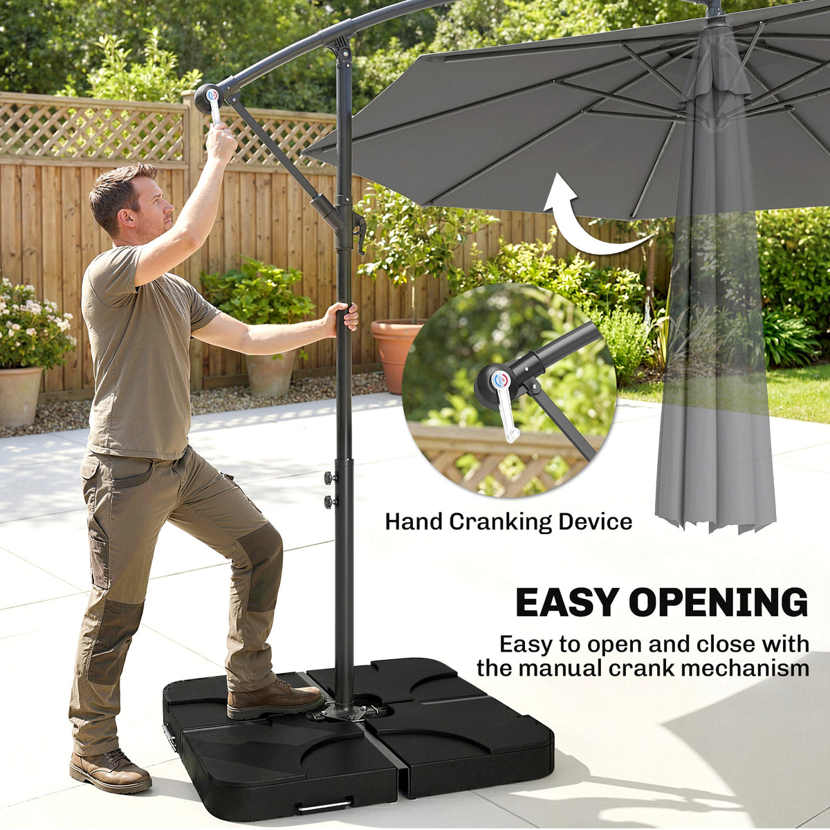 Outsunny 3m Overhanging Parasol, with Base, Weights and Cover - Dark Grey