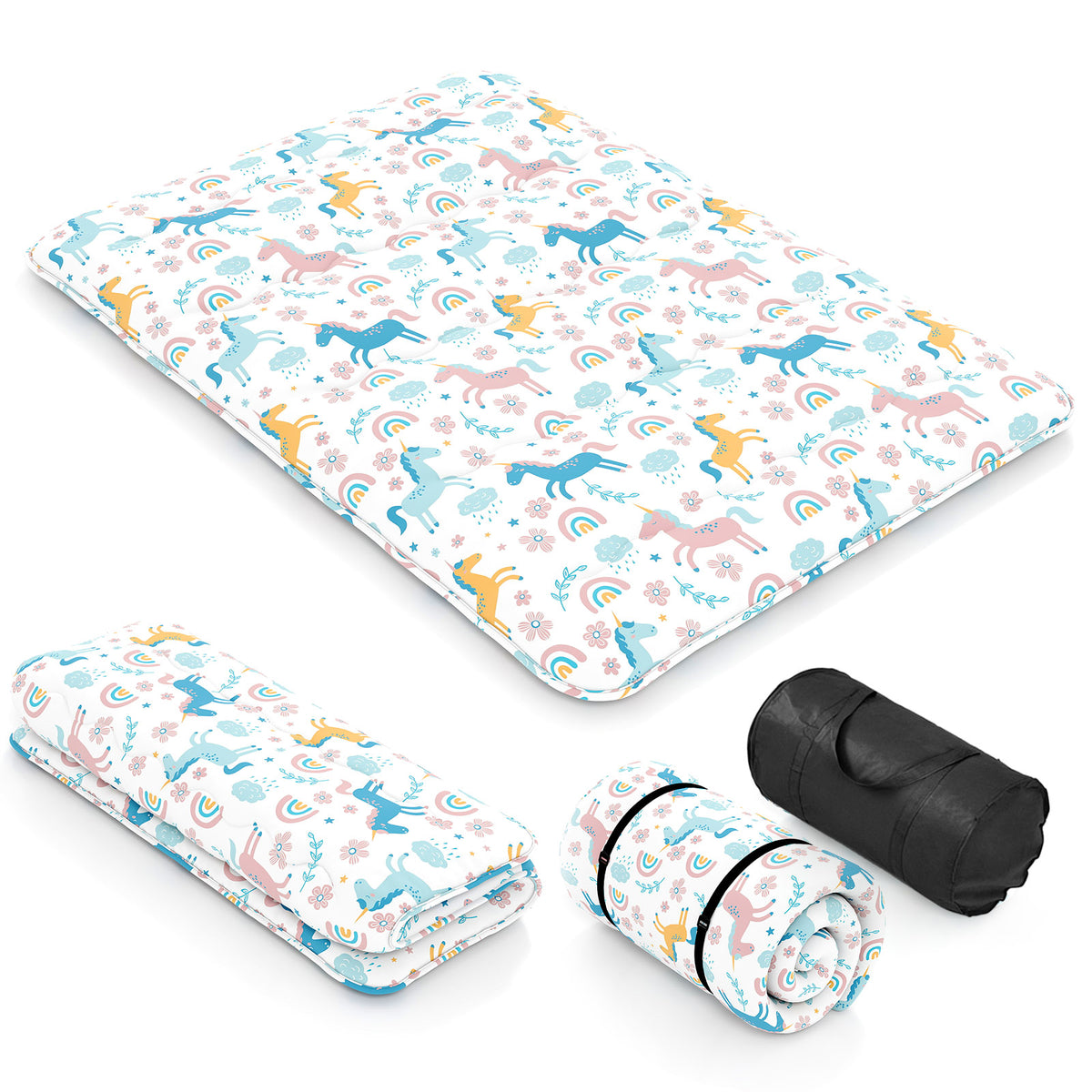 Japanese Floor Mattress with Washable Cover and Carry Bag-Rainbow-Double Size