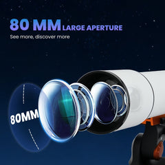 The astronomy telescope lens showing the glass components inside the white tube