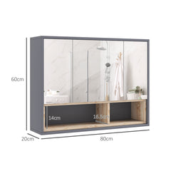 HOMCOM Bathroom Mirror Cabinet, Wall Mounted Bathroom Cabinet with Mirror, 3 Doors and Cupboards, Grey - product image 3