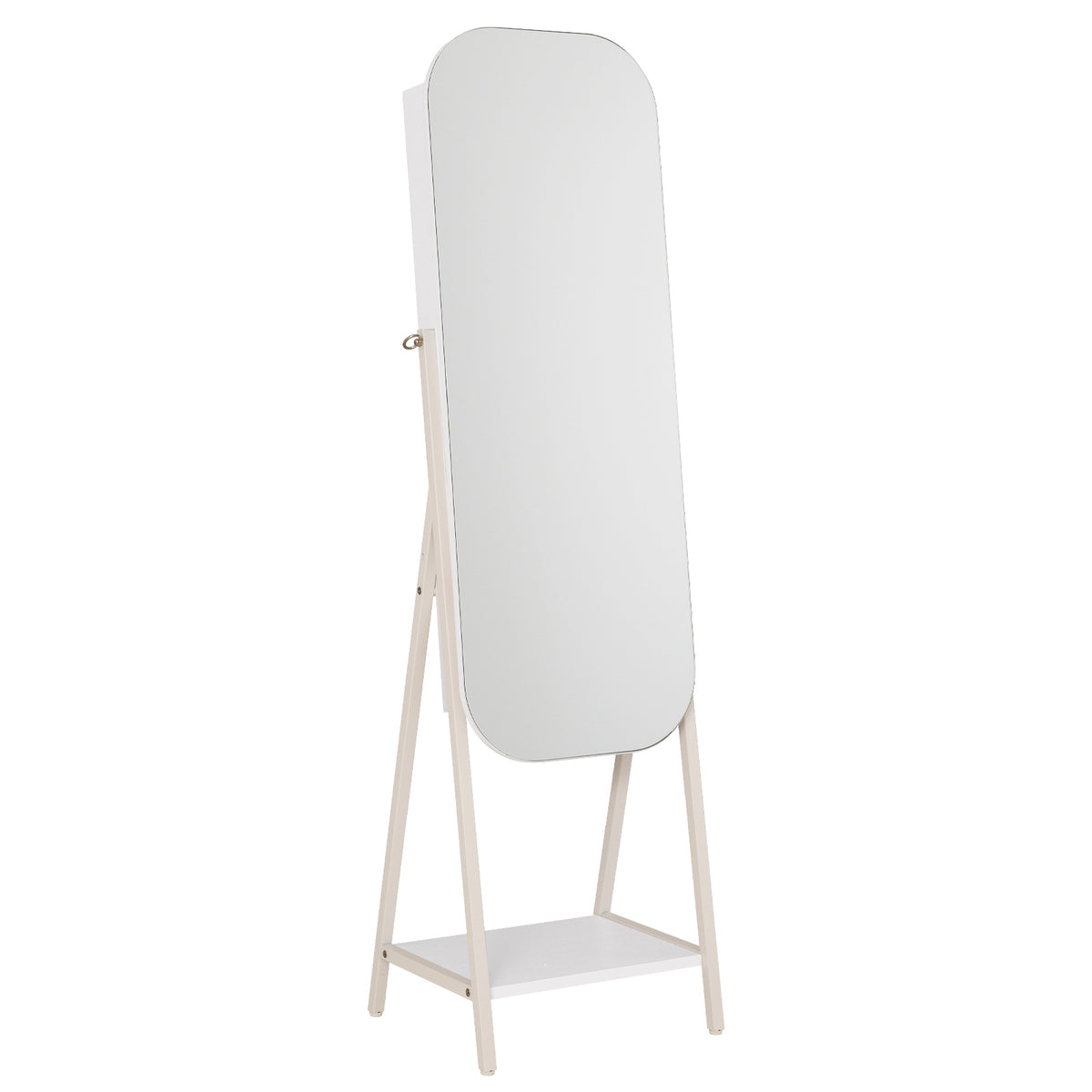 Jewelry Cabinet with Full-Length Mirror Large Storage Capacity and LED Lights-White