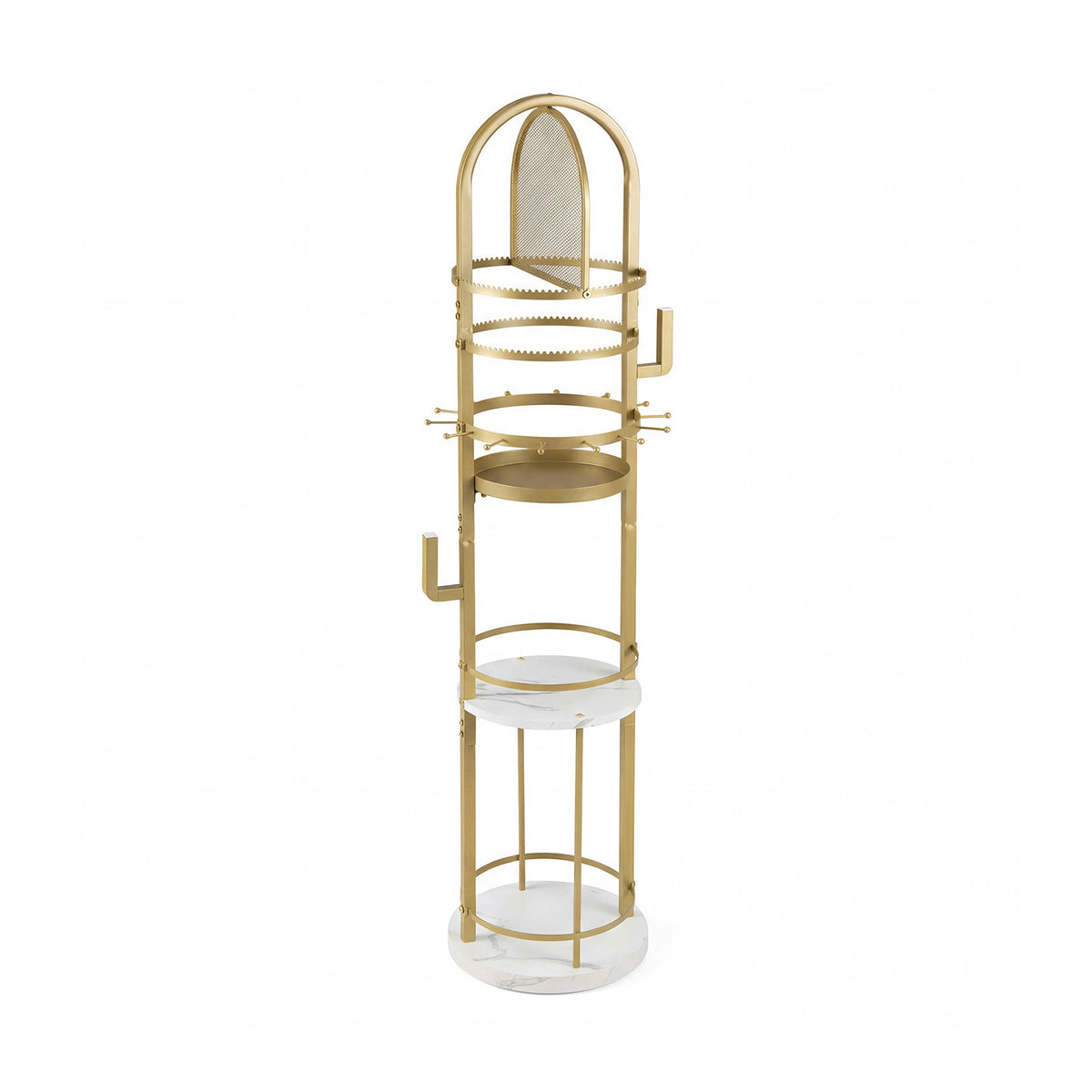 Jewelry Organizer Stand 360° Rotating Floor Jewelry Storage Rack with Earring Necklace Holders-White and Golden