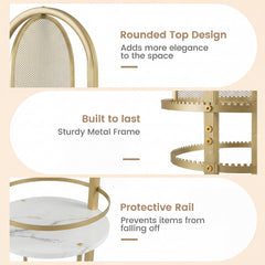 Jewelry Organizer Stand 360° Rotating Floor Jewelry Storage Rack with Earring Necklace Holders-White and Golden