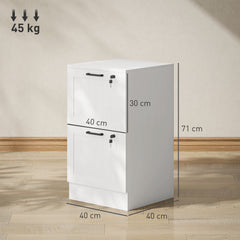 HOMCOM 2 Drawer Filing Cabinet with Lock, Office Storage Cabinet with Adjustable Hanging Bars for A4 Letter Size Files, White