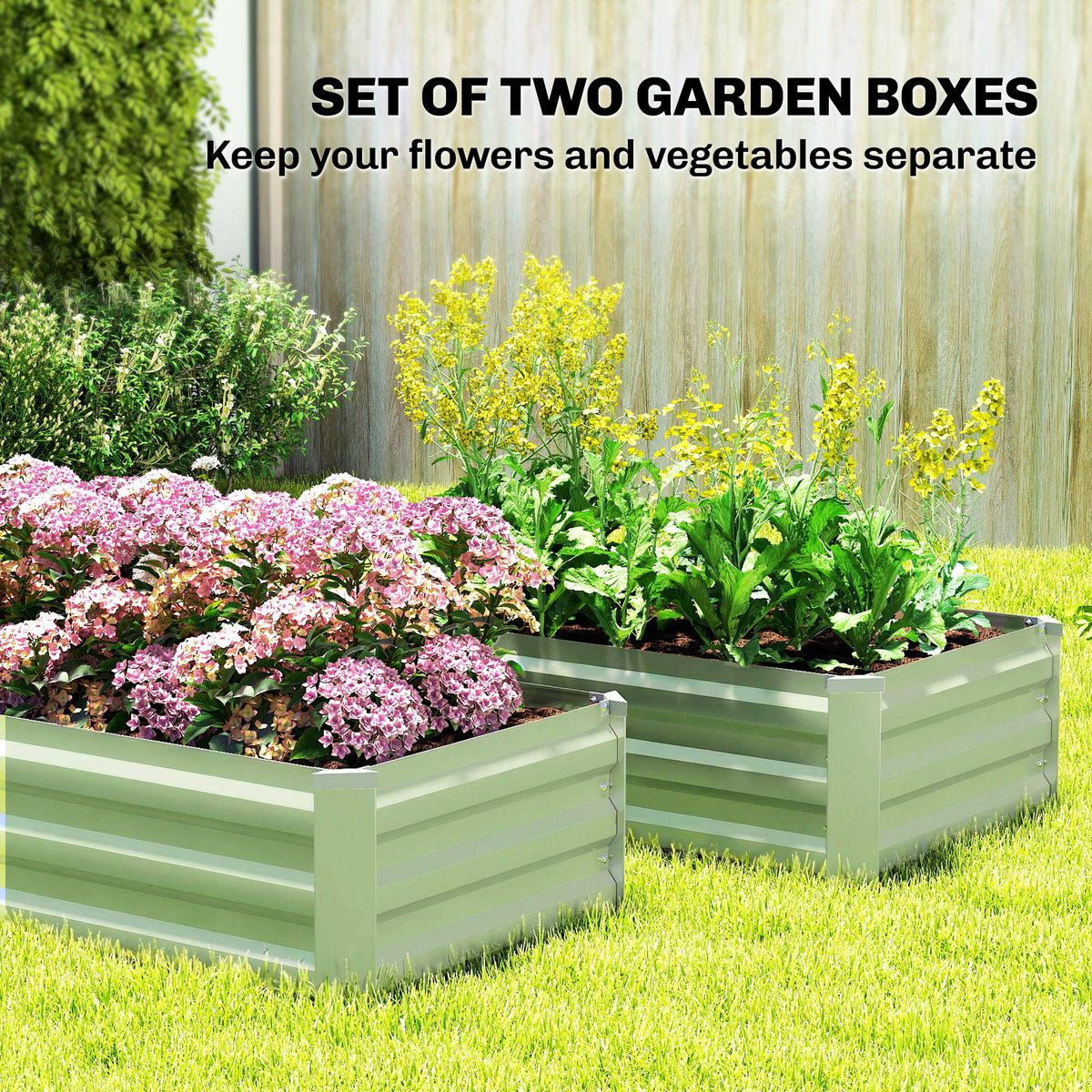 Outsunny Set of Two 100 x 60cm Steel Planter Boxes - Light Green