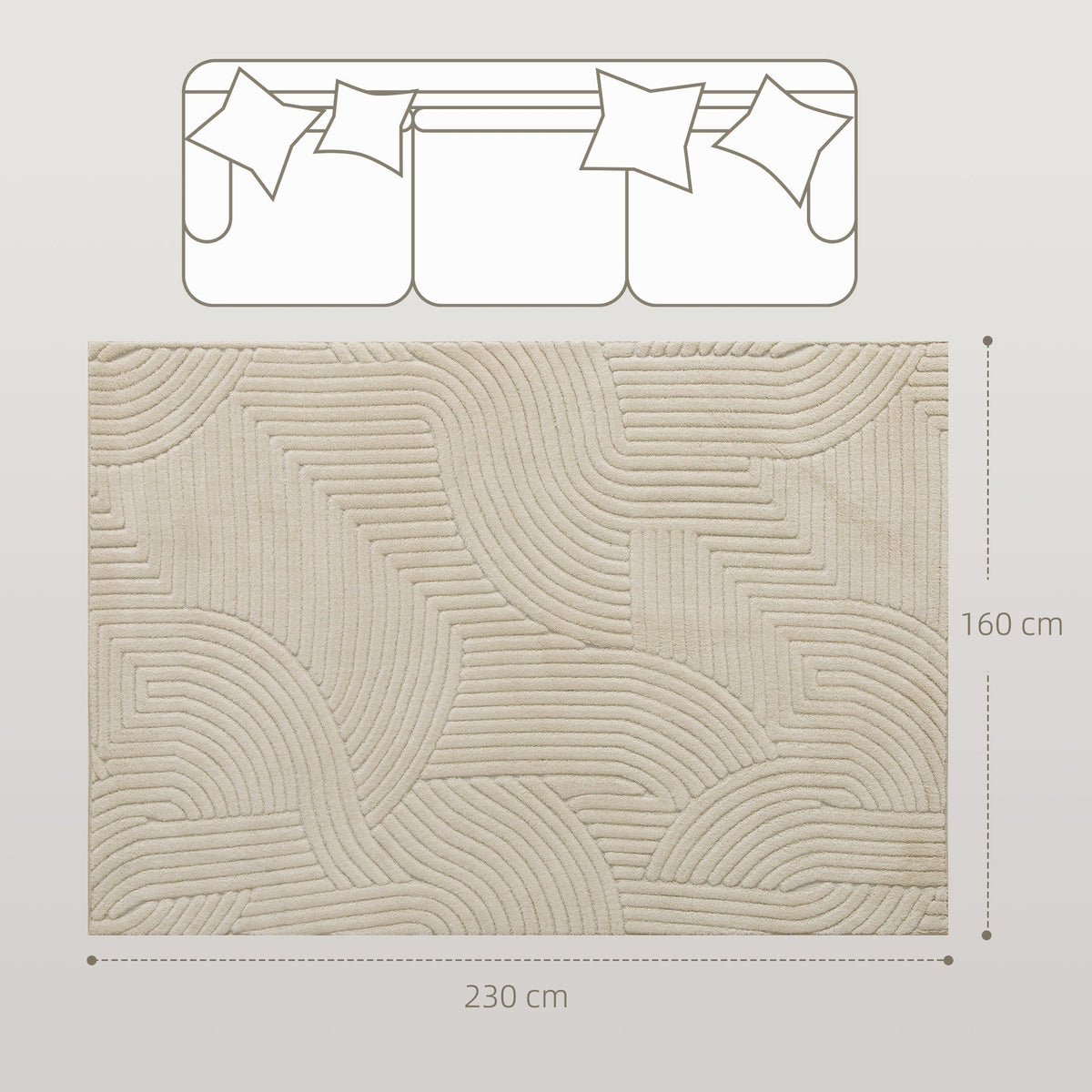 HOMCOM Modern Geometric Rug, Thick & Plush, Non-Slip, 230 x 160 cm - Cream, Living Room/Bedroom/Office