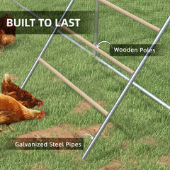 PawHut Chicken Perch for Coop, Wooden and Galvanised Steel Roosting Bar Jungle Gym, Chicken Roosting Ladder for Backyard Farm